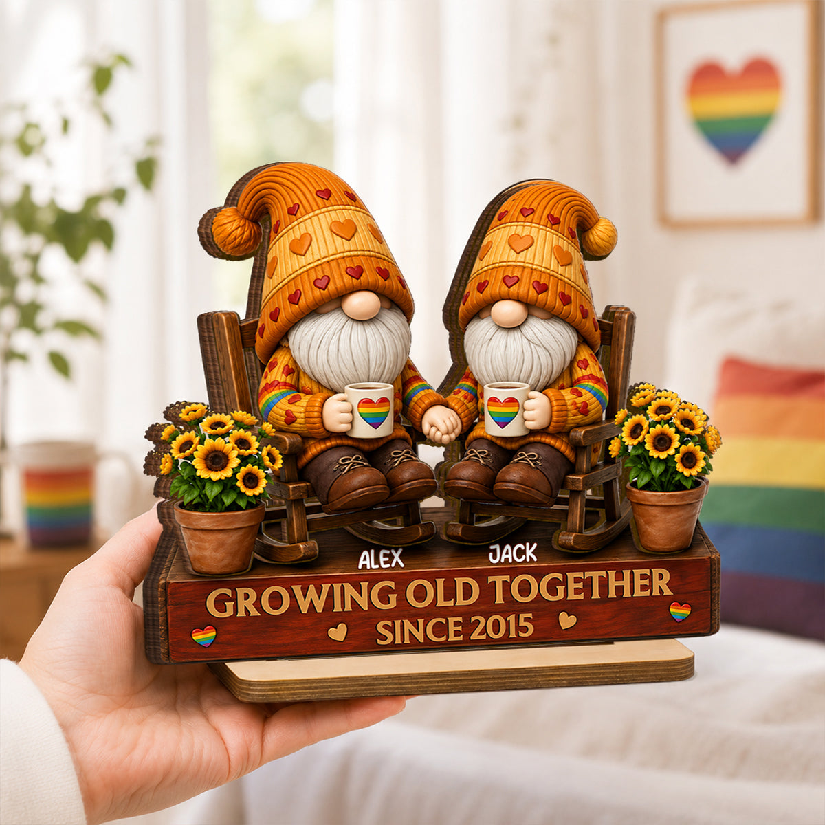 LGBT+ Couple Growing Old Together - Personalized 2-Layered Wooden Plaque - Gift For Couple, Happy Pride Month