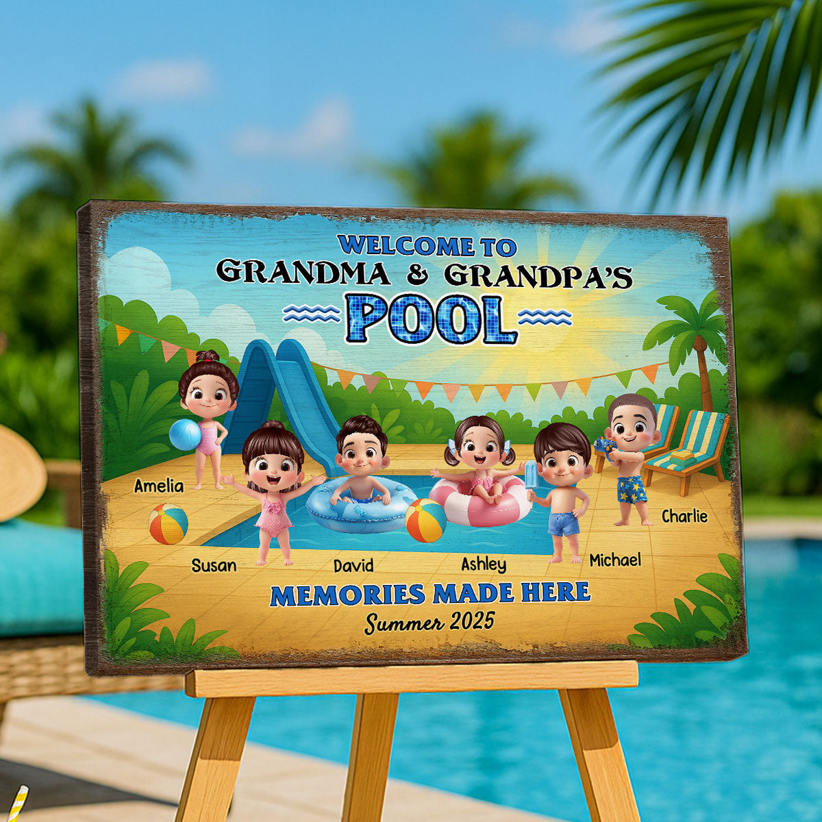 Welcome to Grandma & Grandpa's Pool Personalized Canvas Print, Entryway Front Porch Pool Patio Decor