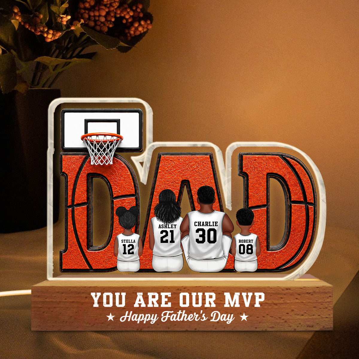 Basketball Dad Legend Daddy's Dream Team - Personalized Acrylic Block LED Night Light - Father's Day Gift For Dad, Husband, Basketball Fans