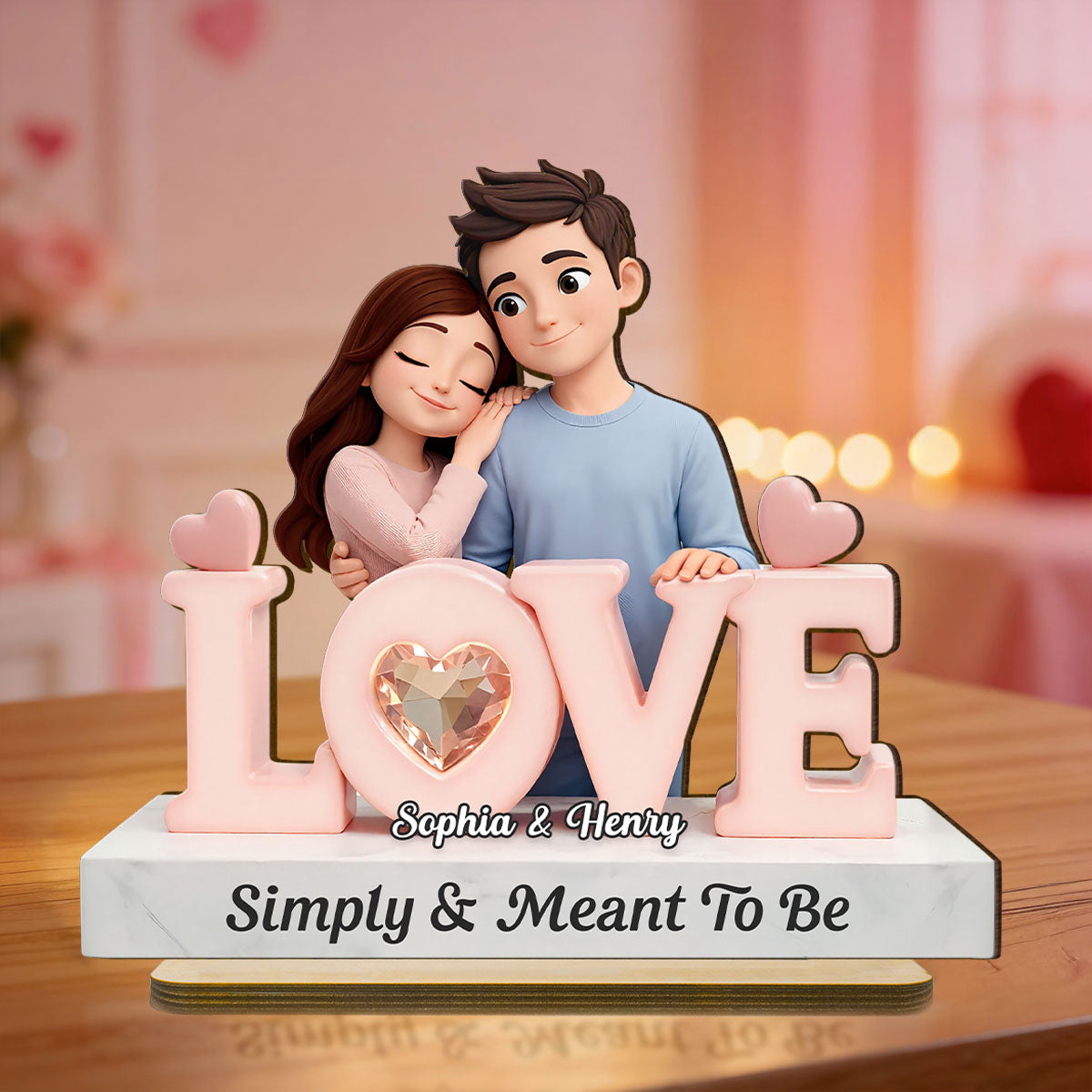 Simply & Meant To Be Romantic Couple - Personalized 2-Layered Wooden Plaque - Valentine's Gift For Him, For Her, For Couple