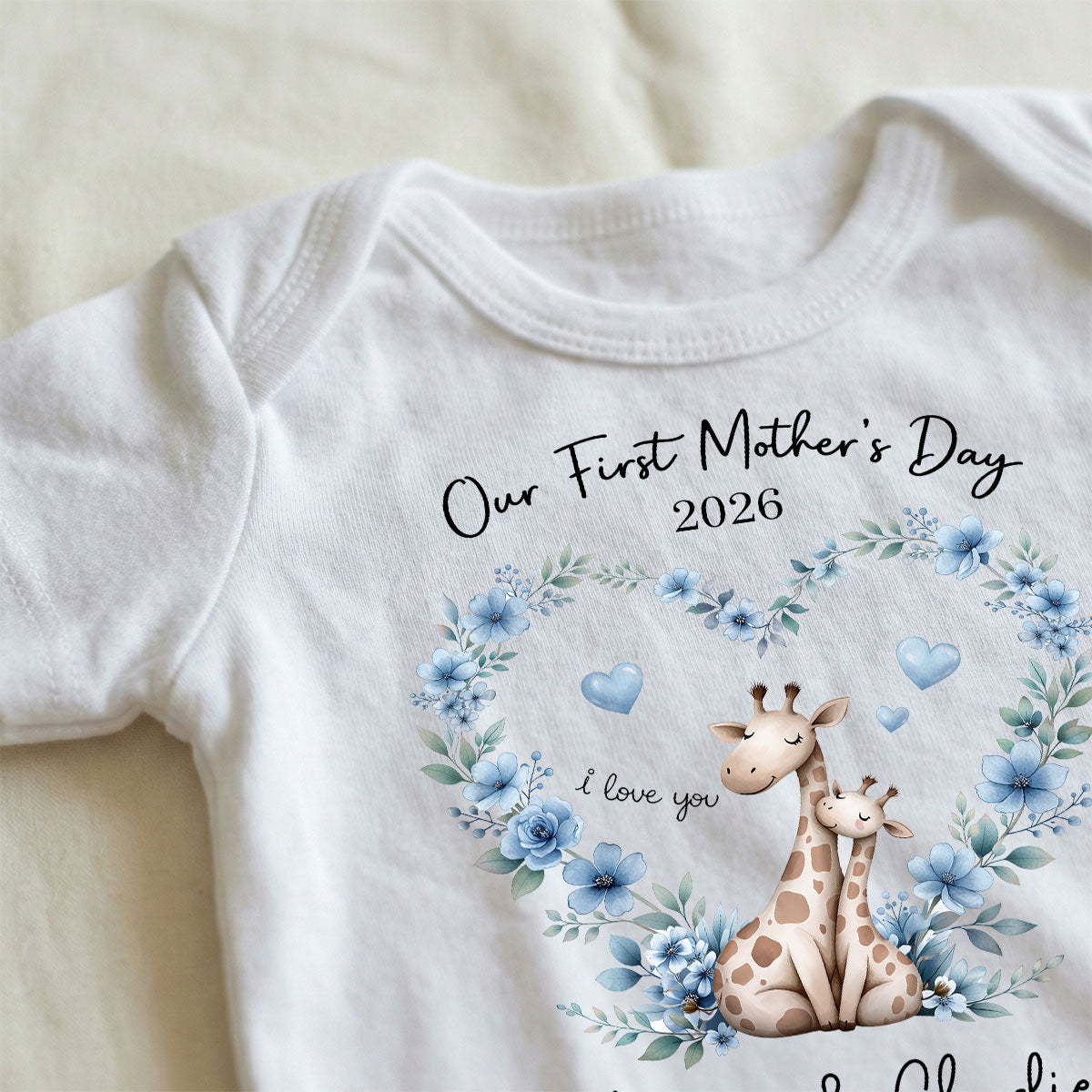 Our First Mother's Day Giraffe Mom And Baby - Personalised Onesie - First Mother's Day Baby Gift