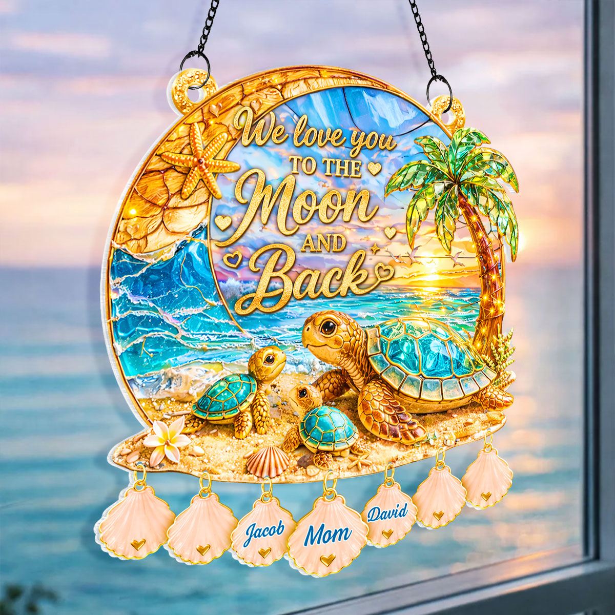 We Love You to the Moon and Back Turtle Grandma Mom - Personalized Suncatcher - Mother's Day Gift for Grandma, Mom, Wife