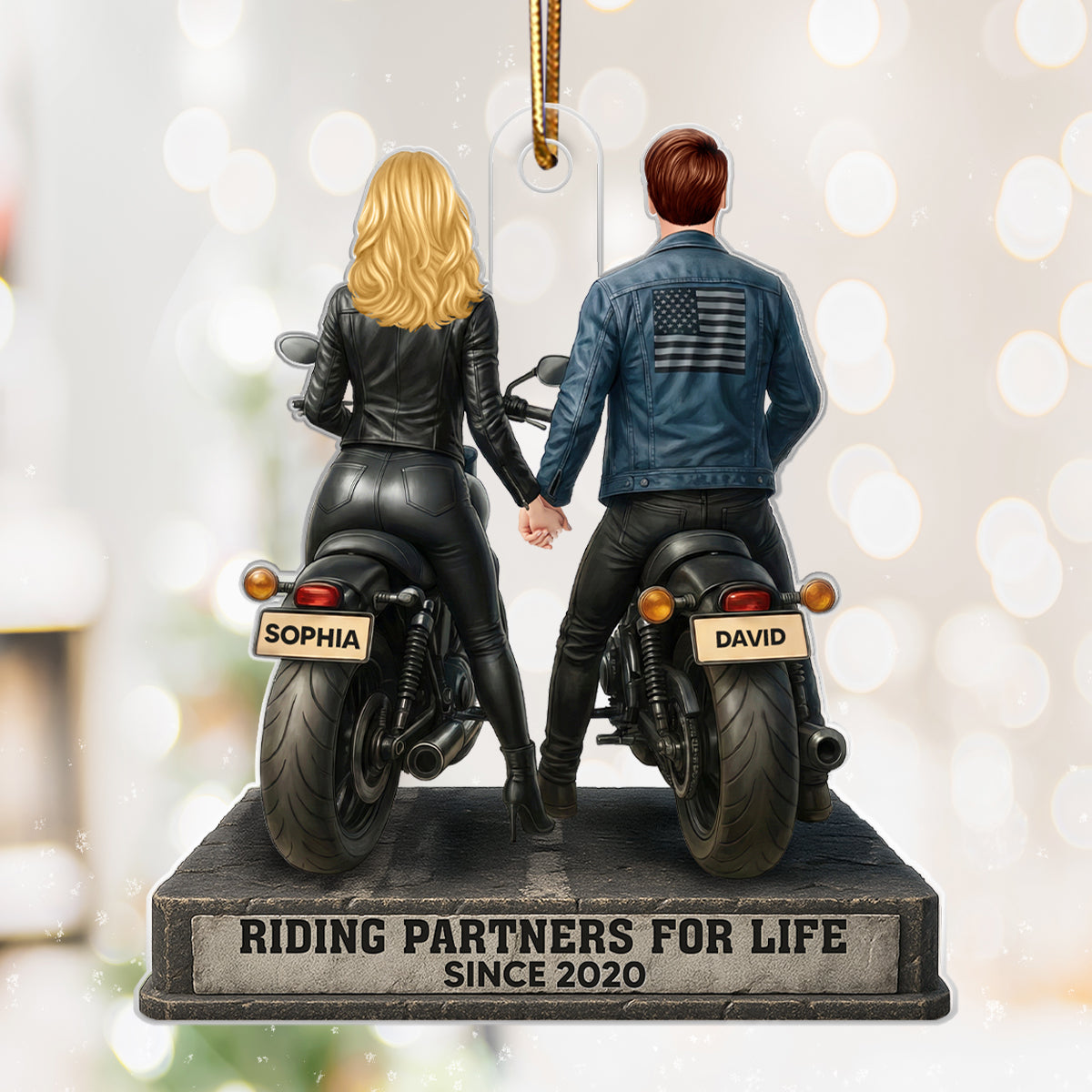 Biker Couple Riding Partners for Life - Personalized Acrylic Car Hanger - Sentimental Gift for her, for him