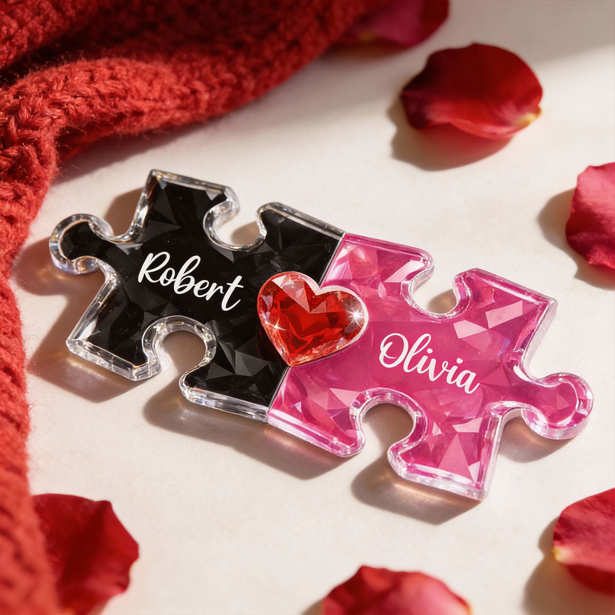 Couple Puzzles Name Sign for Valentines - Personalized Acrylic Block Plaque - Sentimental Gift for Him, for Her