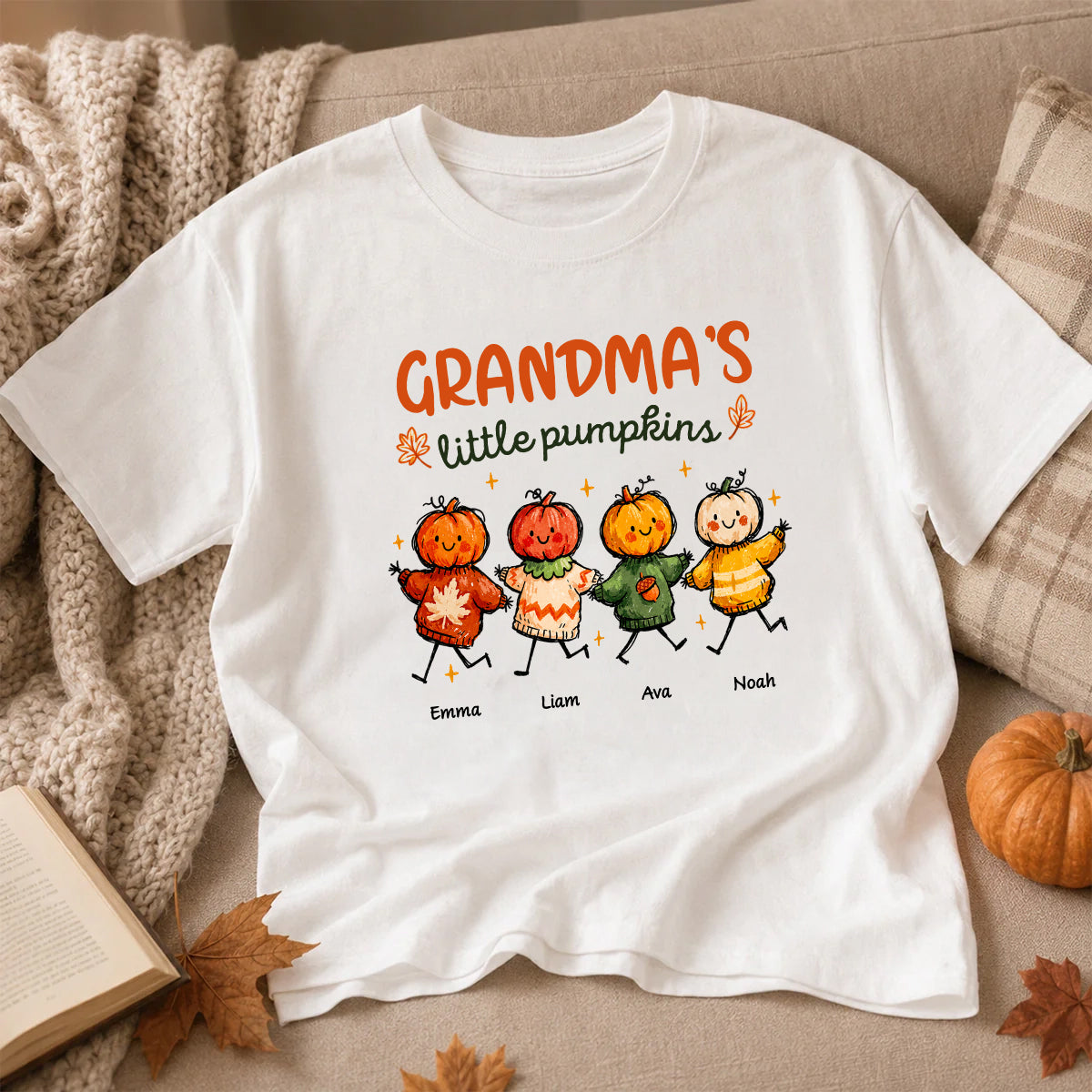 Grandma's Little Pumpkins Sweater Weather - Personalized Shirt - Trendy Fall Tee for Grandma