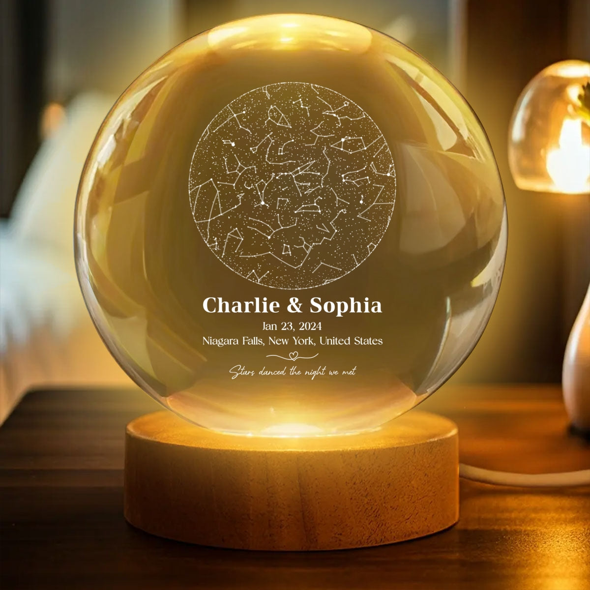 The Night We Met Star Map - Personalized Crystal Ball Night Light - Gift for Couple