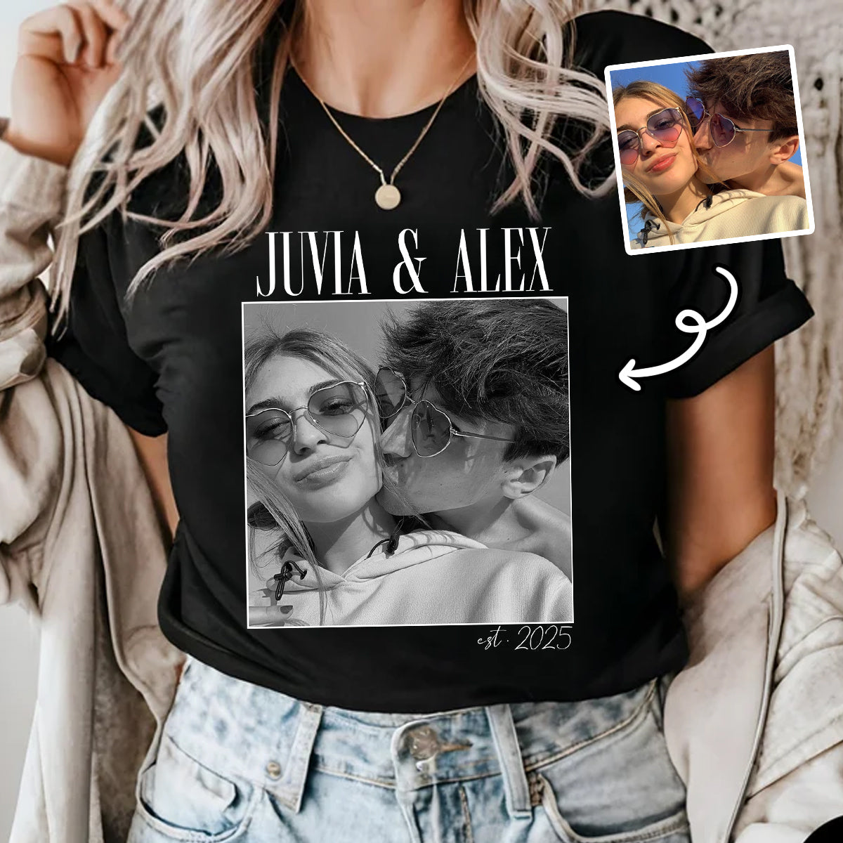 Custom Couple Photo Engagement - Personalized Shirt, - Vintage Couple Picture Shirt, Wedding Anniversary Gift, Couple Gift