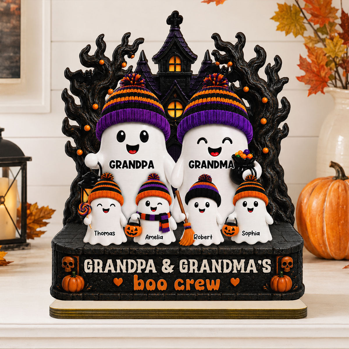 Mysterical Grandma Grandpa's Boo Crew Haunted House - Personalized 2-Layered Wooden Plaque - Halloween Decoration For Grandparents