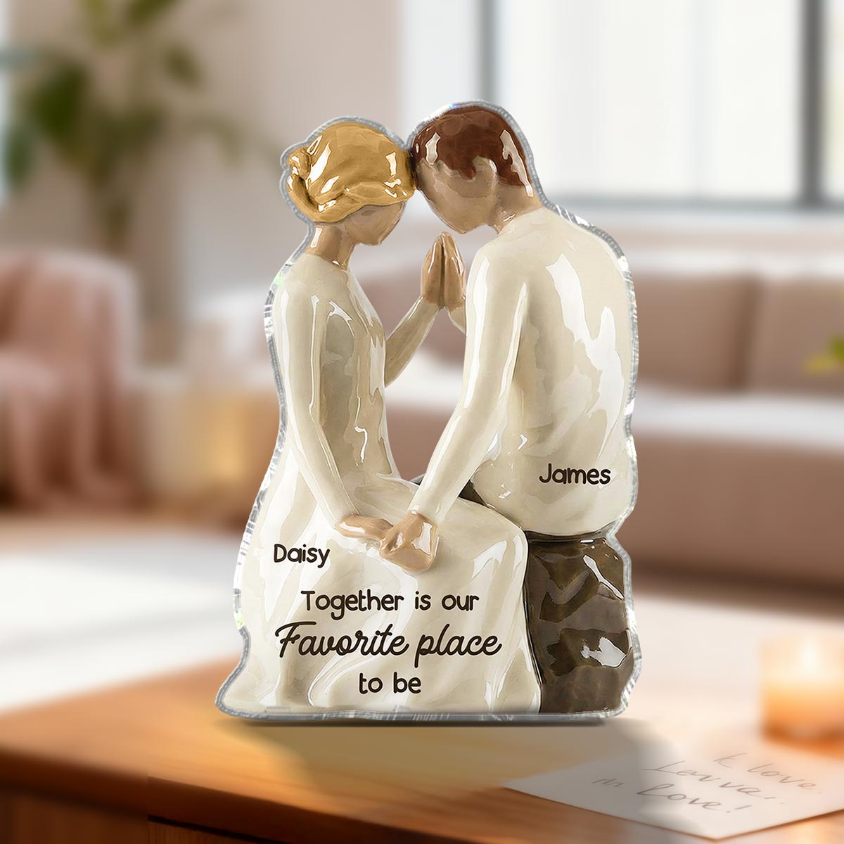 3D Effect Couple Sitting Side By Side - Personalized Acrylic Block Plaque - Valentine's Day, Anniversary Gift For Him, Gift For Her
