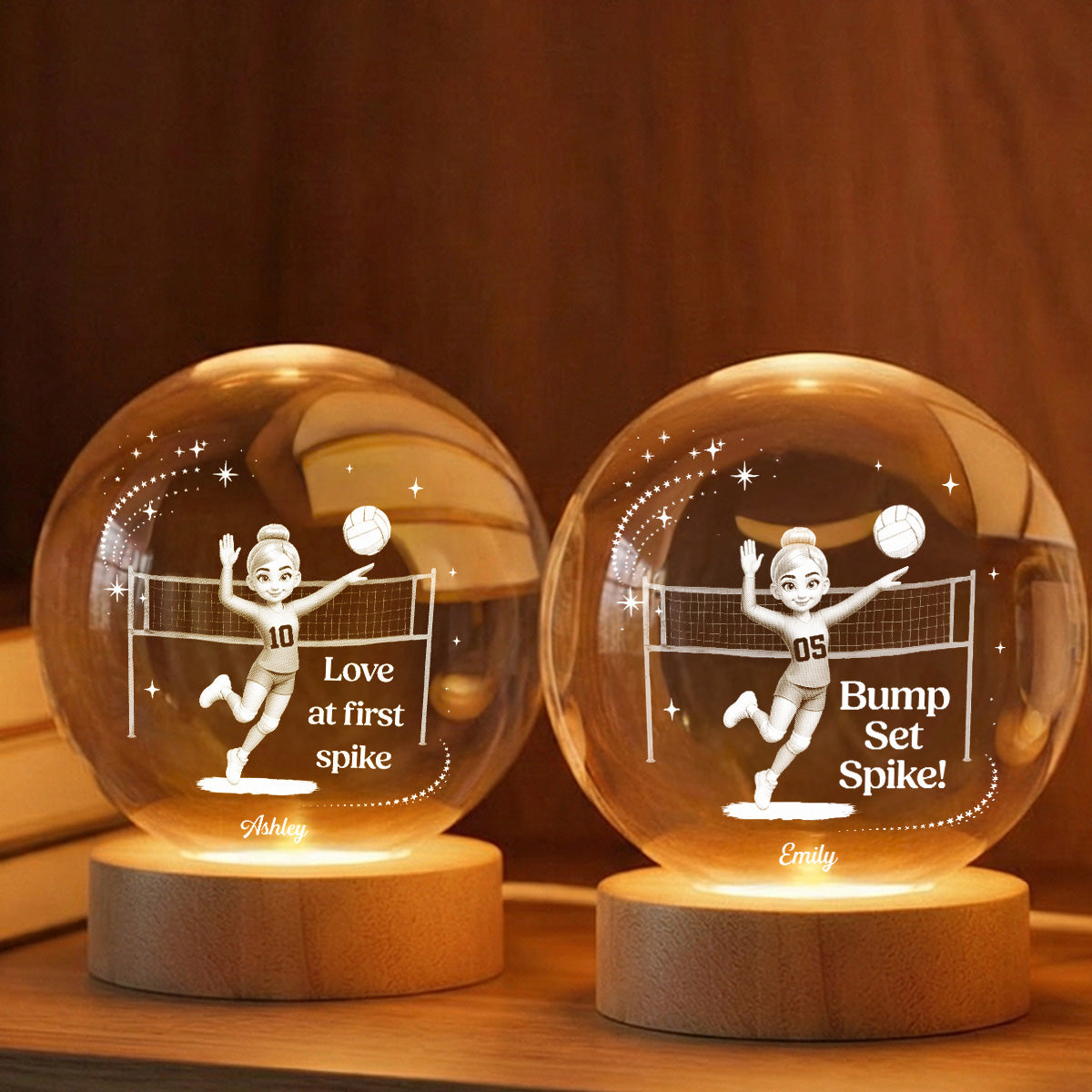Love At First Spike Volleyball Player - Personalized Crystal Ball LED Night Light - Gift For Volleyball Players