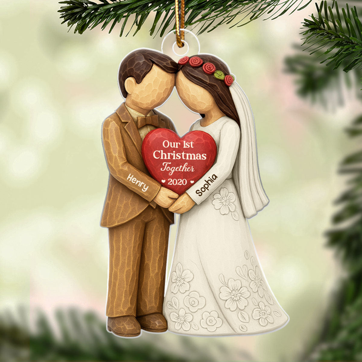 3D Effect First Christmas Married Engaged Couple - Personalized Acrylic Ornament - Christmas Gift for her, for him, Newlyweds Gift