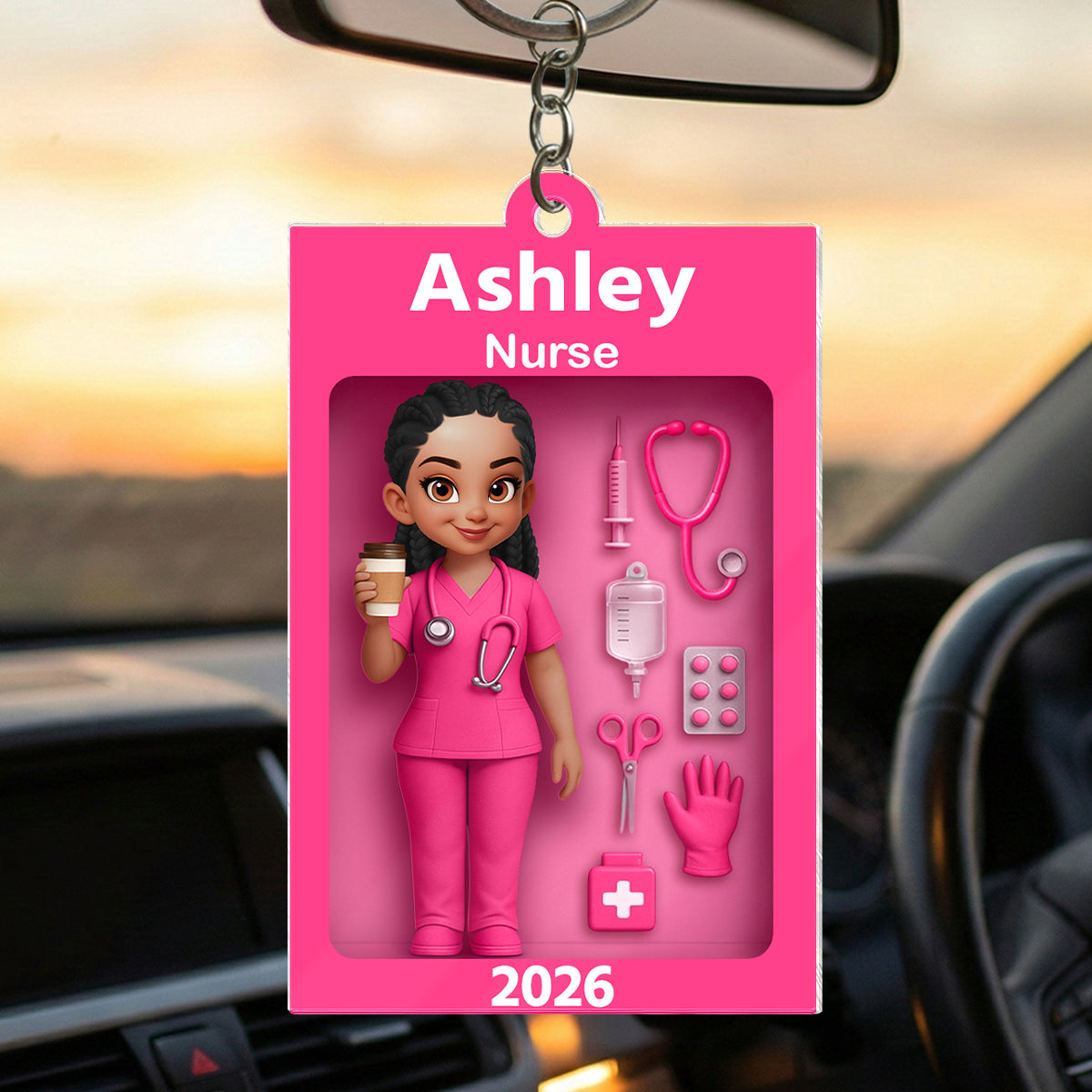Nurse In Toy Box - Personalized Car Hanger - Special Gift For Nurse, For Co-workers