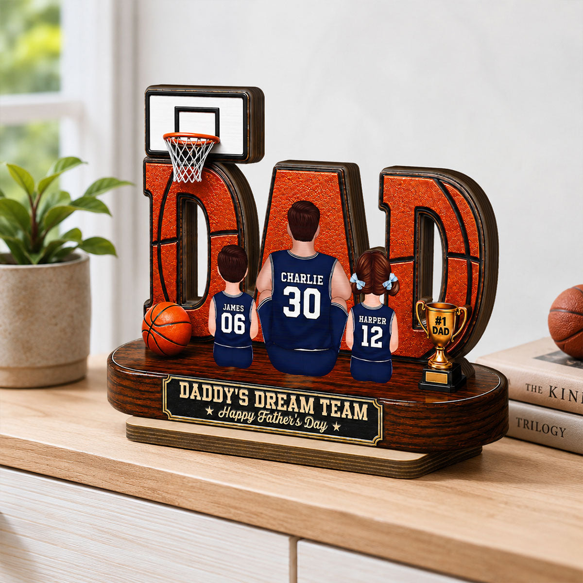 Basketball Dad Legend Daddy's Dream Team - Personalized 2-Layered Wooden Plaque - Unique Trending  Gift For Dad, Husband, Basketball Fans