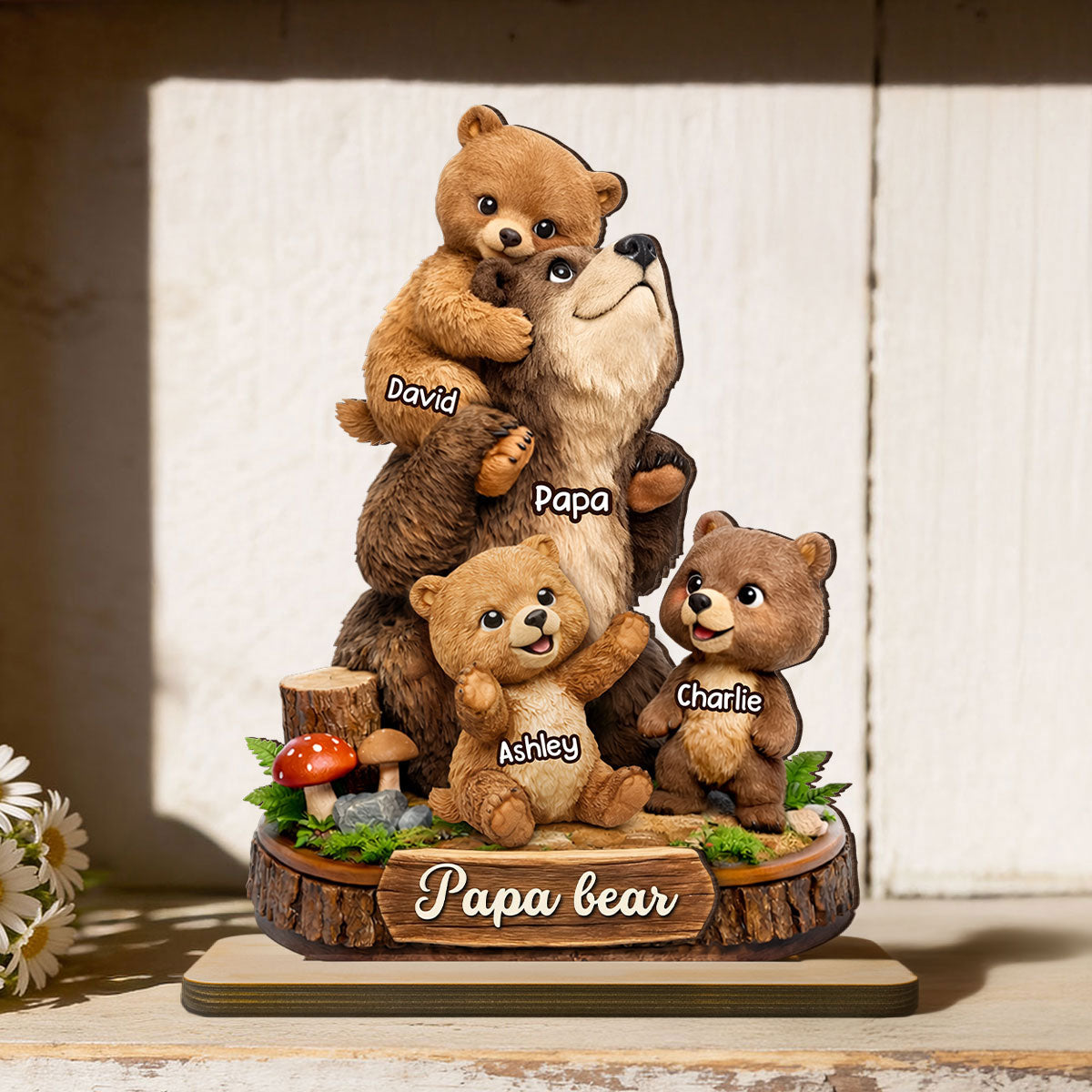Papa Bear Grandpa Bear - Personalized 2-Layered Wooden Plaque - Heartfelt Gift for Dad, Grandpa
