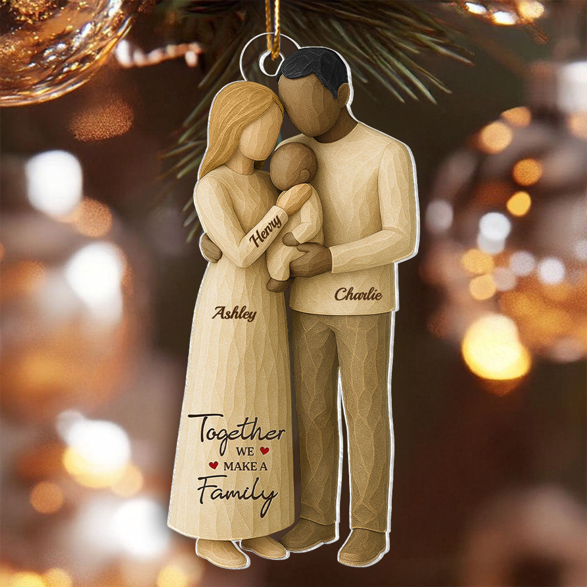 Family Love With Baby Wooden Figurines - Personalized Acrylic Ornament - Heartwarming Christmas Gift For Baby, For Couple, For Family