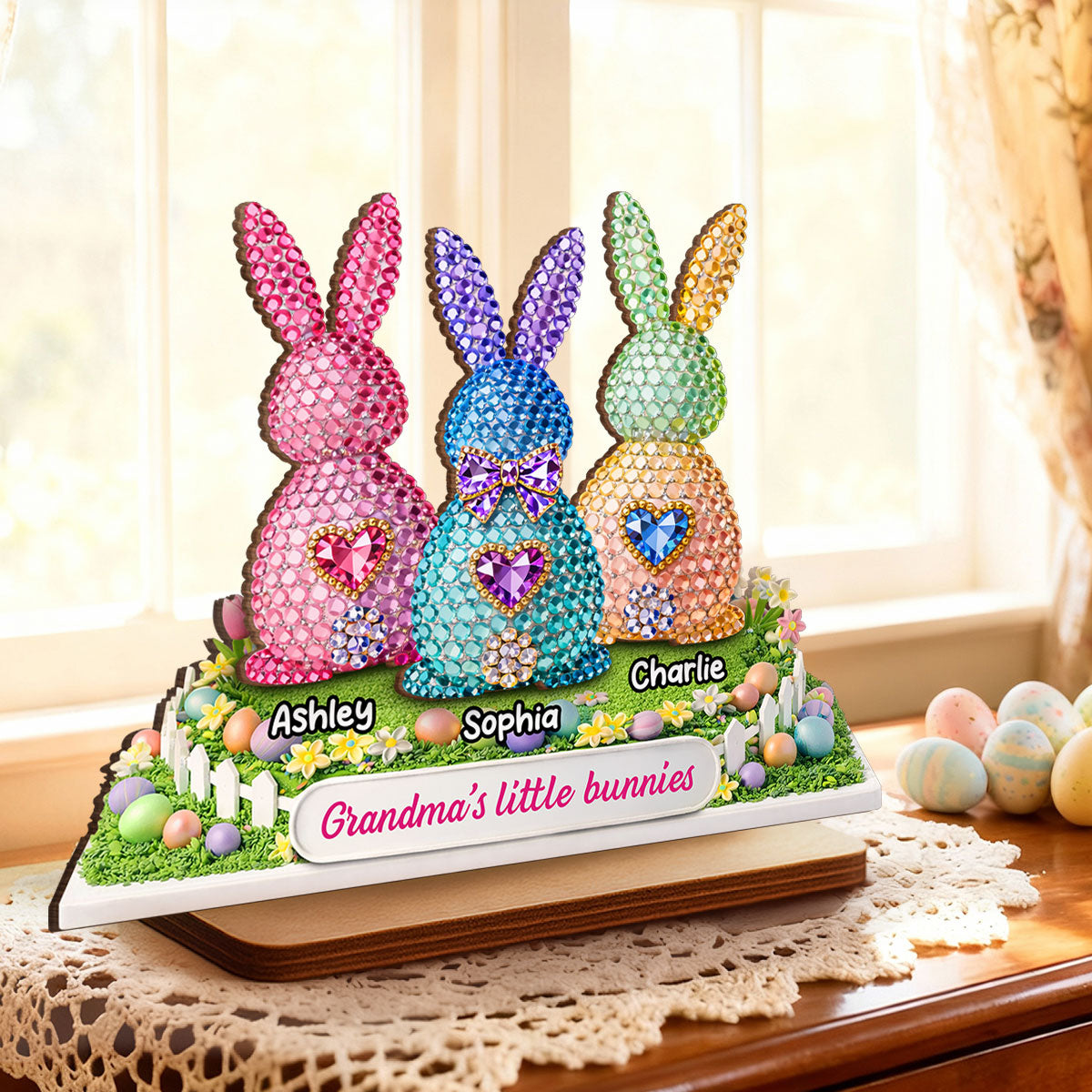 Grandma's Little Bunnies Easter - Personalized 2-Layered Wooden Plaque - Sentimental Gift for Grandma