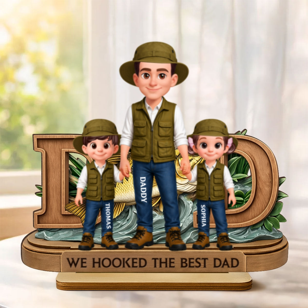 We Hooked The Best Dad Fishing - Personalized 2-Layered Wooden Plaque - Heartfelt Gift For Fishing Dad, Gift For Husband