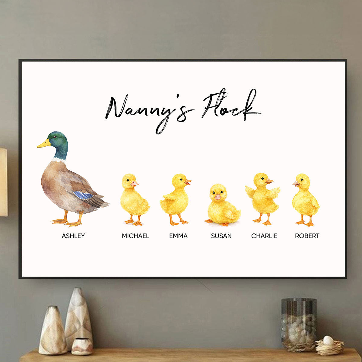 Nanny Flocks Duck Print - Personalised Poster - Mother's Day Gift for Grandma