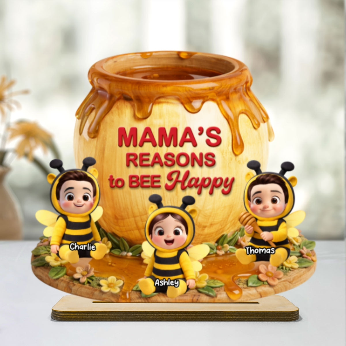 Reasons to Bee Happy - Personalized 2-Layered Wooden Plaque - Heartfelt Mother's Day Gift for Mom, Grandma
