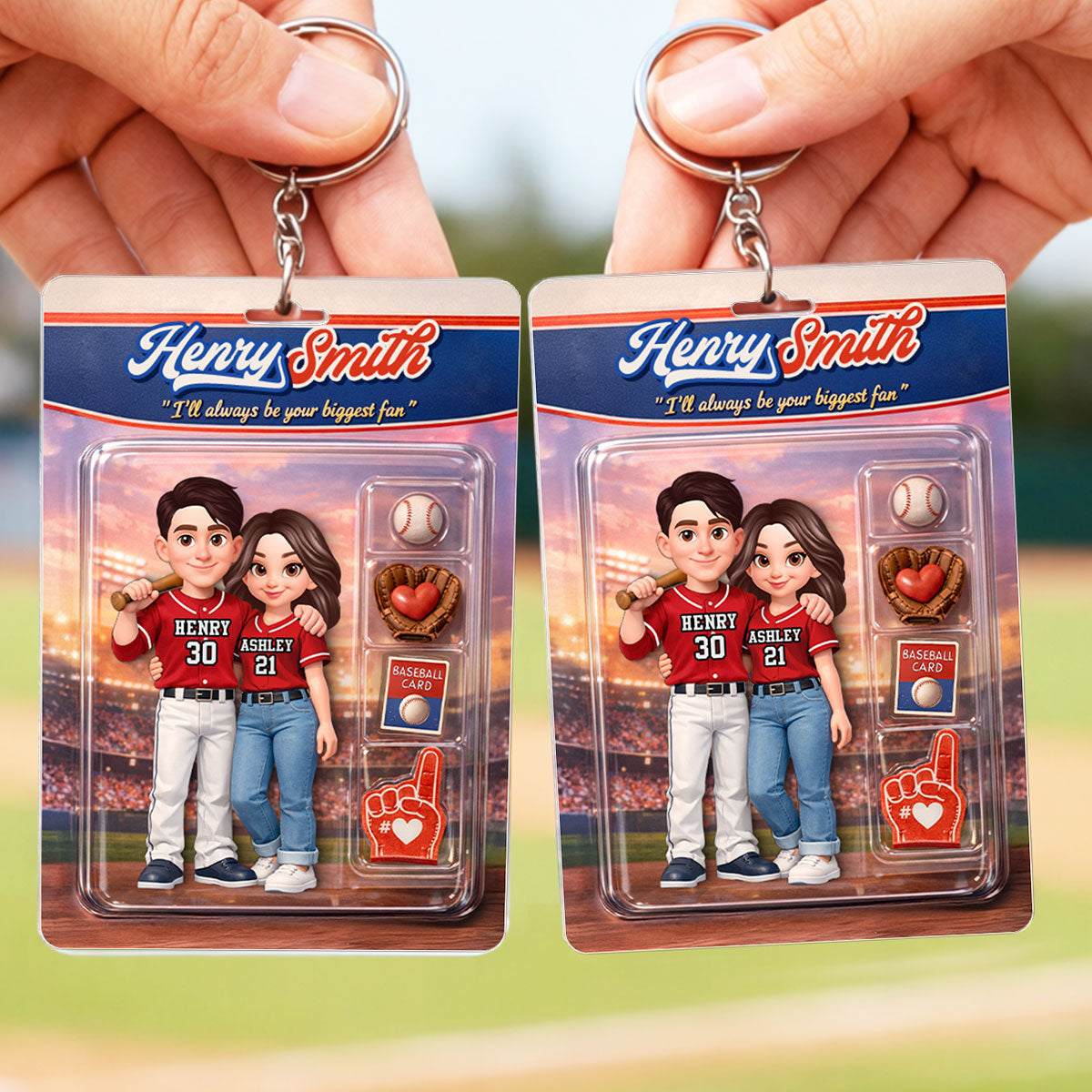 Baseball Couple I'll Always Be Your Biggest Fan Custom Action Figure - Personalized Acrylic Keychain - Sentimental Gift for Him