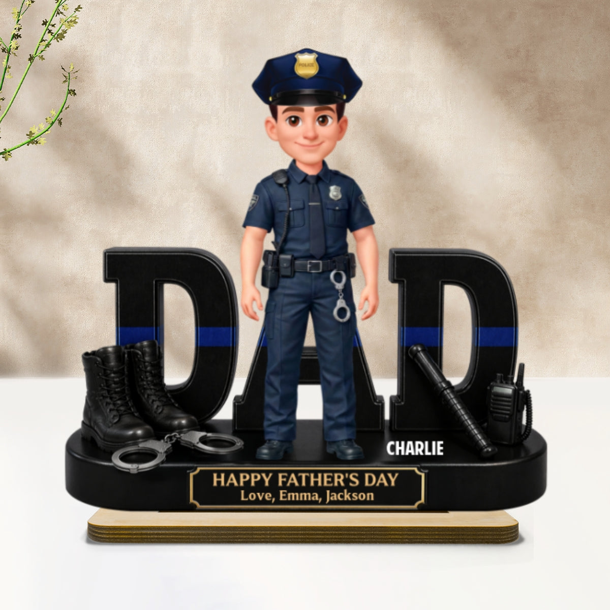 Proud American Police Officer Dad - Personalized 2-Layered Wooden Plaque -  Gift For Dad