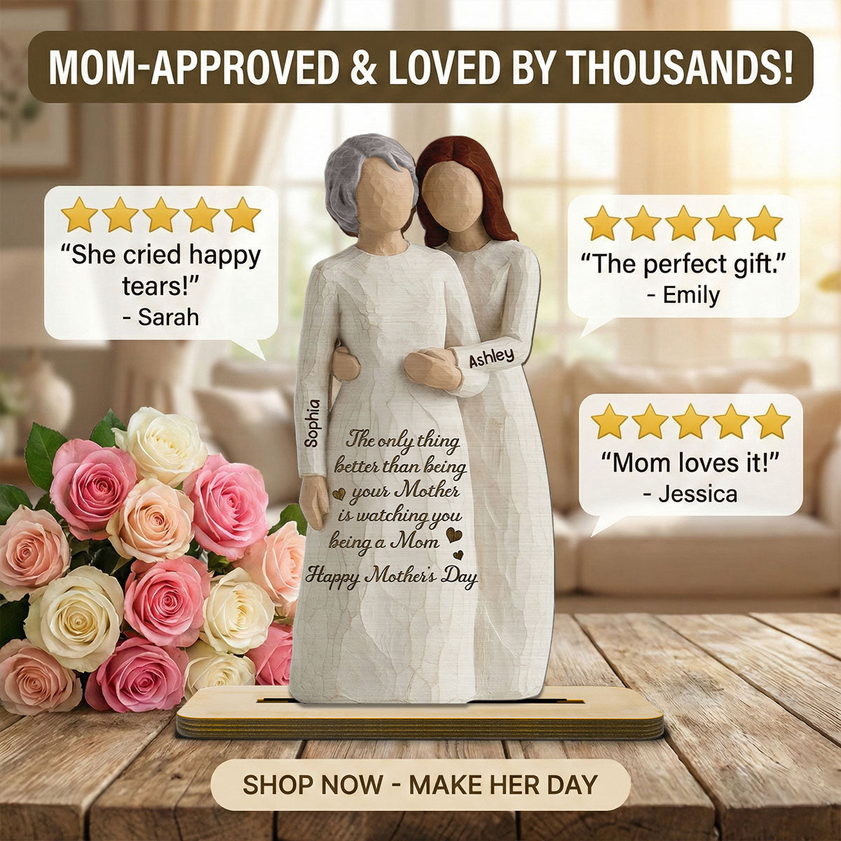 Daughter Watching You Be A Mom 2D Flat - Personalized 2-Layered Wooden Plaque - Mother's Day Gift For Daughter From Mom