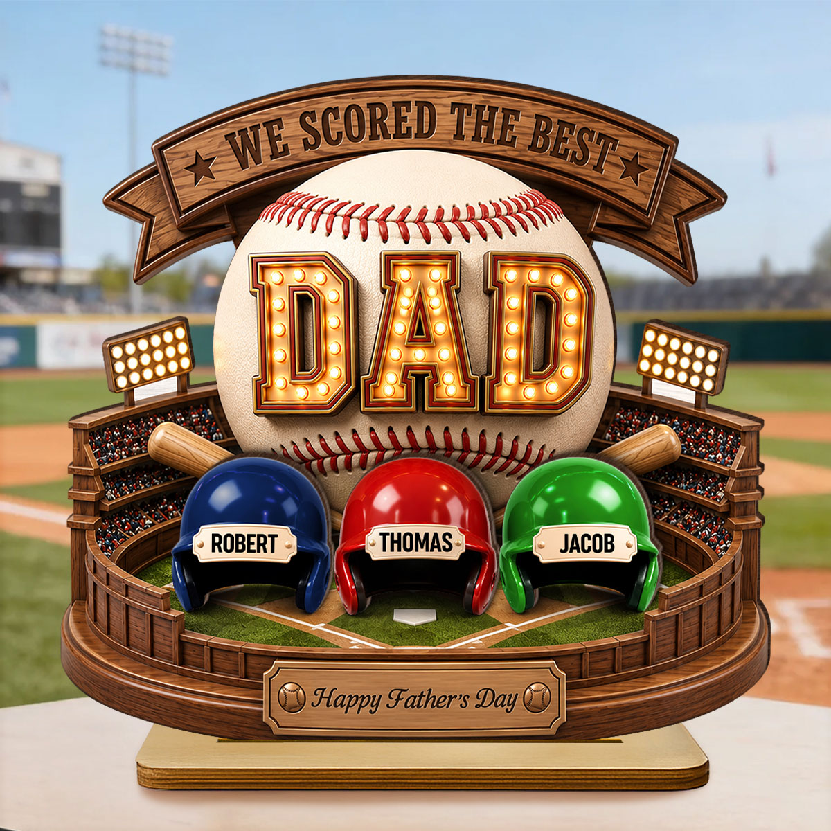 Baseball Dad The Greatest Champion Trophy - Personalized 2-Layered Wooden Plaque -  Gift For Dad, Husband