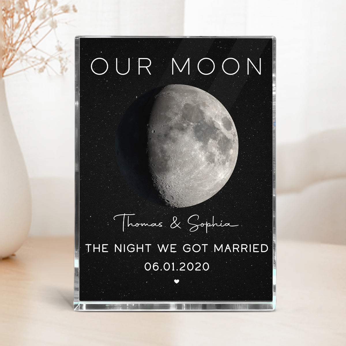 Our Moon Special Day Custom Moon Phase - Personalized Acrylic Block Plaque - Valentine's Day Gift For Couple
