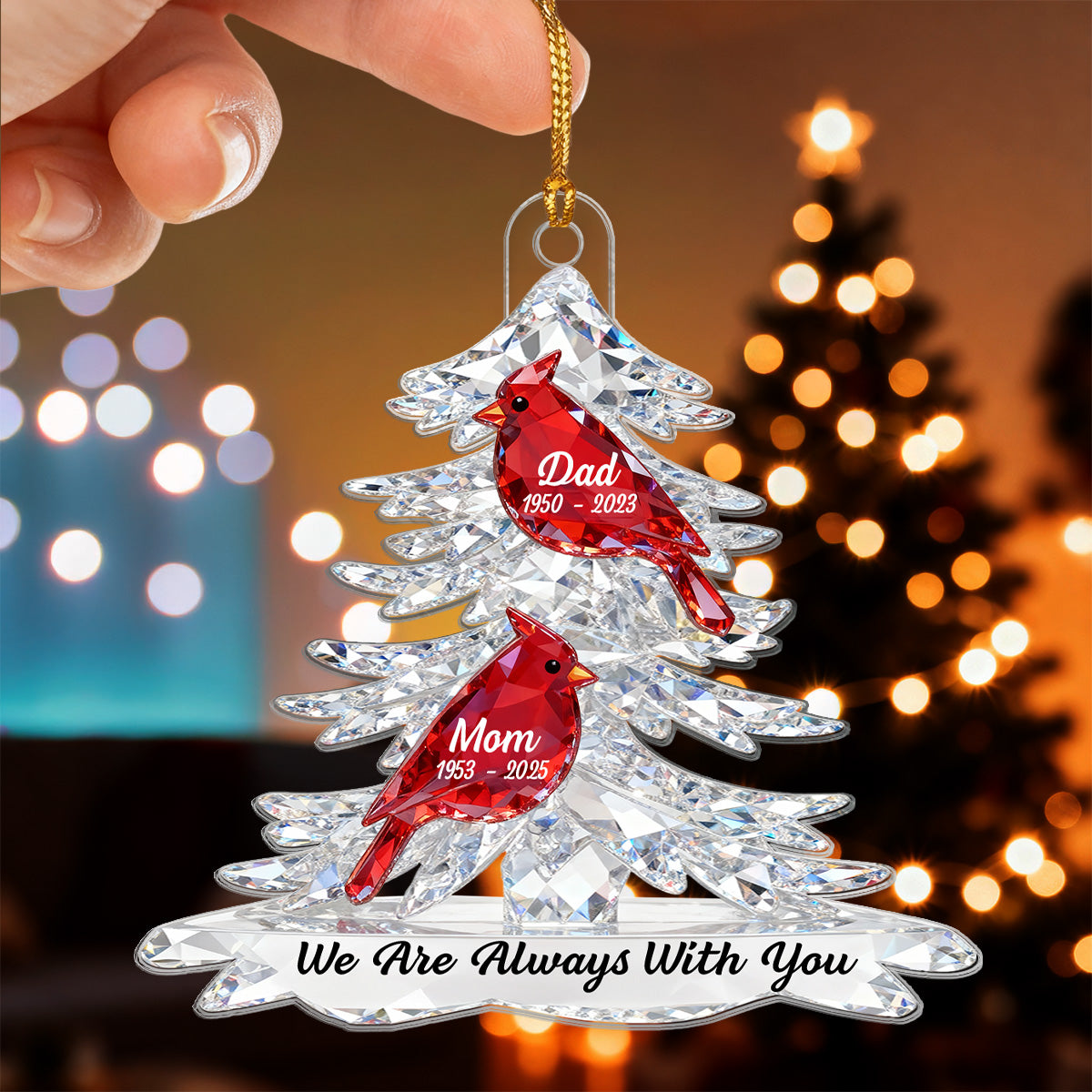 3D Effect Cardinals Memorial - Personalized Acrylic Ornament - Remembrance Gift, Sympathy Gift For Whole Family, Extended Family