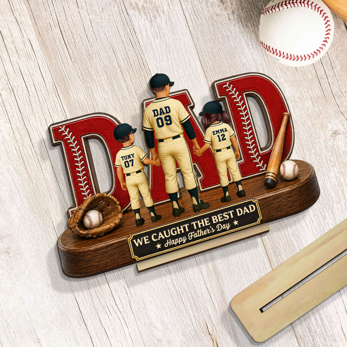 Baseball Dad Legend We Caught The Best Dad - Personalized 2-Layered Wooden Plaque -  Gift For Dad