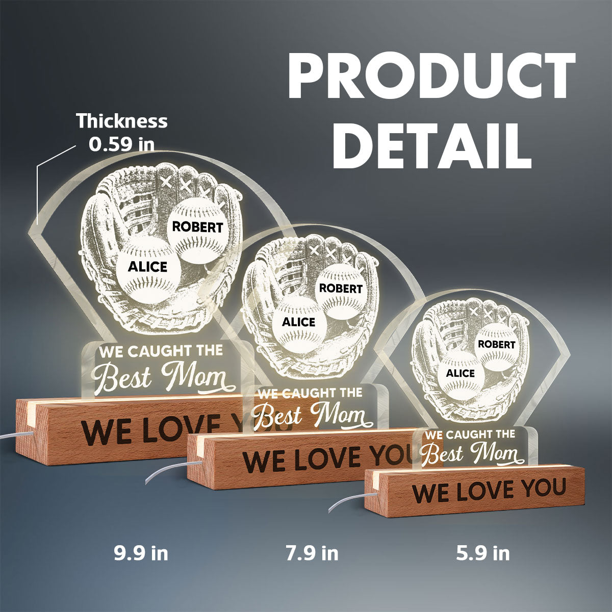 Baseball Glove We Caught The Best Mom - Personalized Acrylic Block LED Night Light - Mother's Day Gift For Baseball Mom