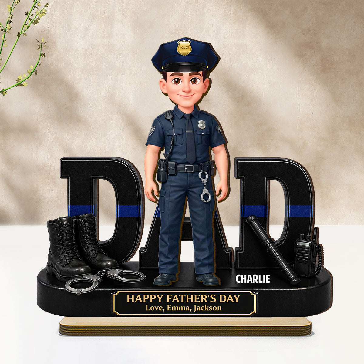 Proud American Police Officer Dad - Personalized 2-Layered Wooden Plaque -  Gift For Dad