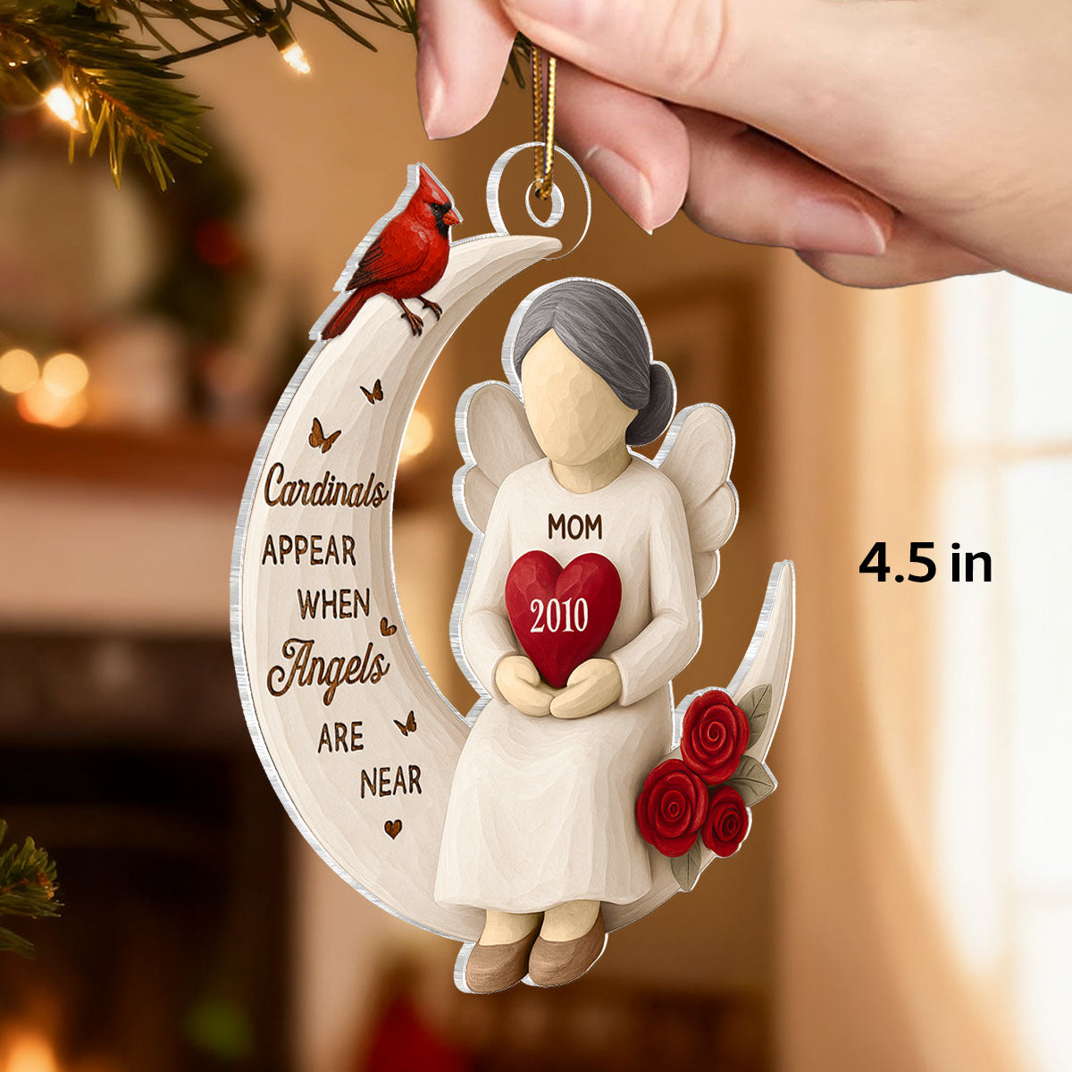 3D Effect Roses Wooden Texture Memorial On Moon - Personalized Acrylic Ornament - Christmas Remembrance Gift, Sympathy Gift