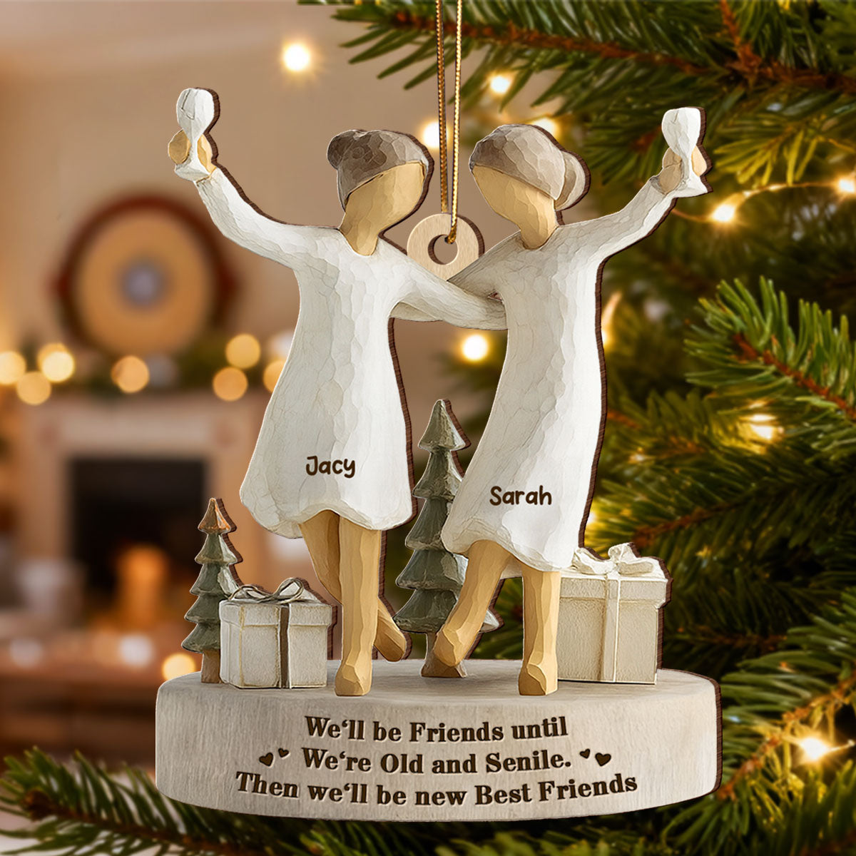 3D Effect Here's To Another Year Of Bonding - Personalized Wooden Ornament - Gift For Besties, Best Friends