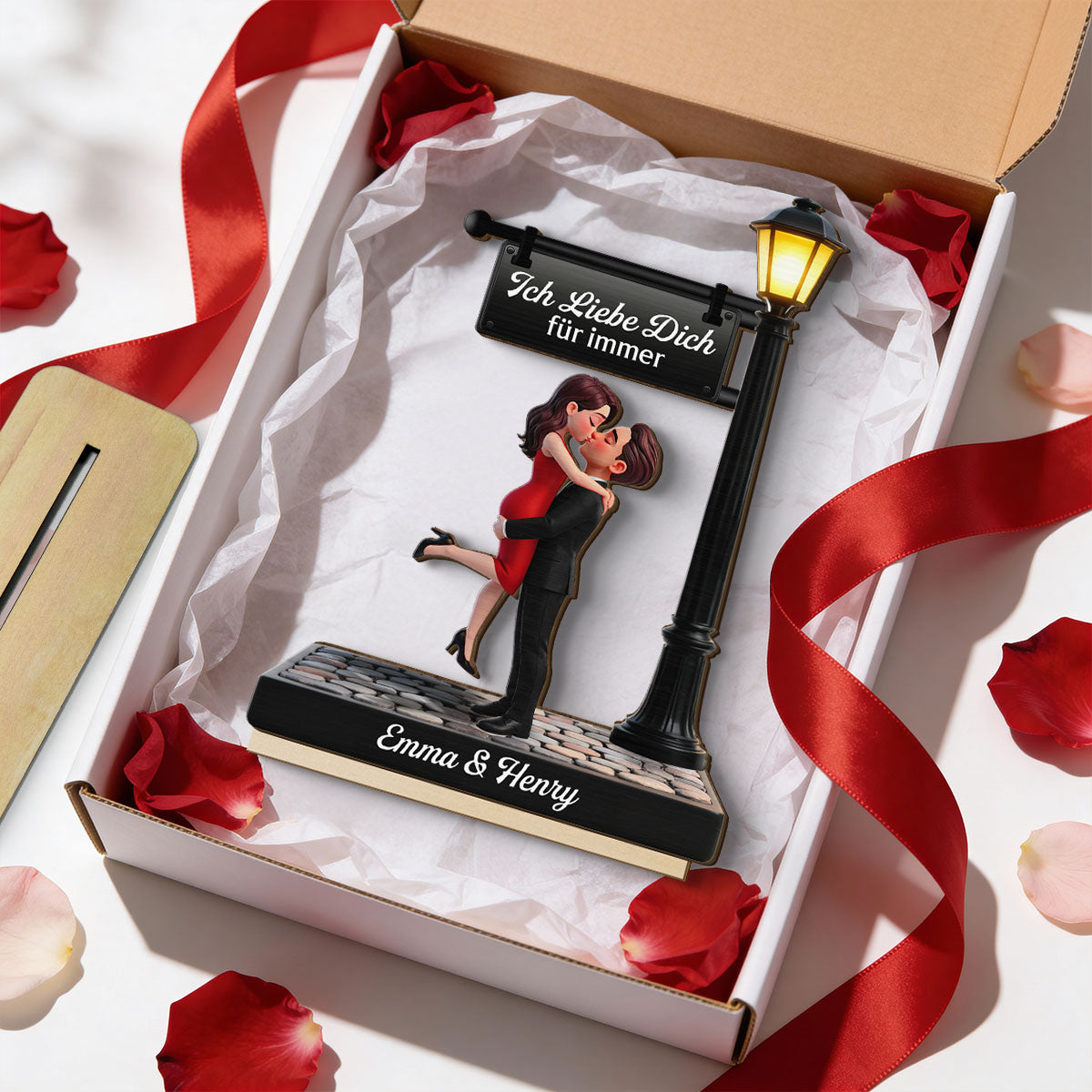 Zeitlose Liebe im Licht - Personalisierte 2-lagige Holzplakette - Herzliches Jubiläumsgeschenk, Hochzeitsgeschenk für Paare, für ihn, für sie