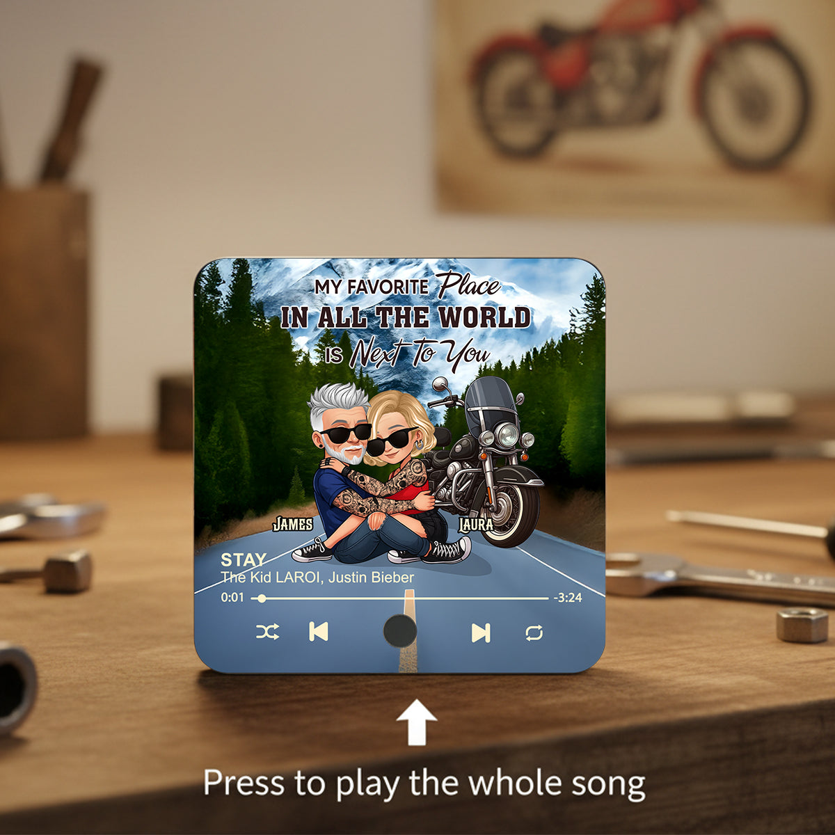 Bikers Couple Riding Partners for Life - Personalized Music Fridge Magnet - Gift for Him, Gift for Her