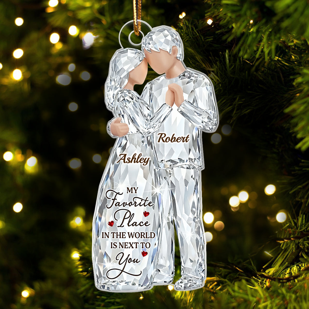 Happiness Is Growing Old With You Pattern Crystal - Personalized Acrylic Ornament - Heartwarming Christmas Gift For Him, For Her, For Couple