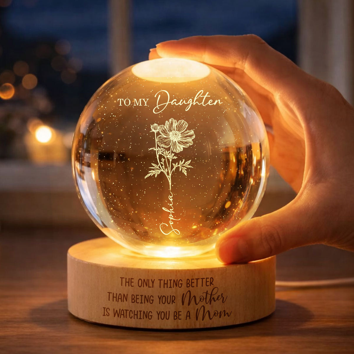 Watching You Be a Mom - Personalized Crystal Ball LED Night Light - Mother's Day Gift for Daughter
