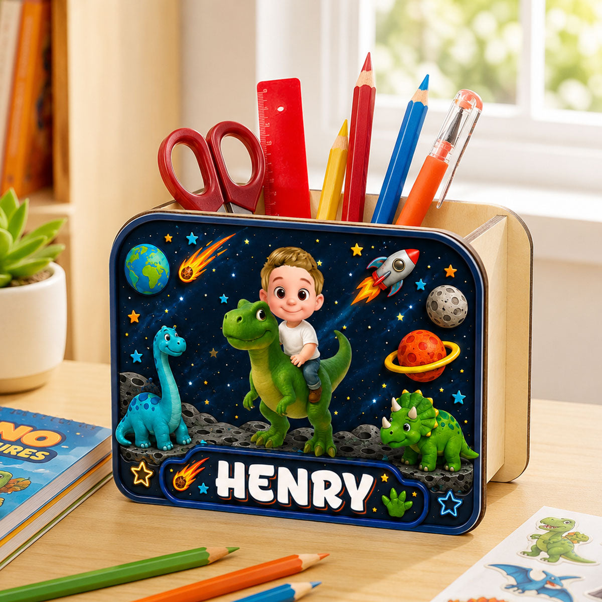 Trending Dinosaur Kid - Personalized Pencil Holder - Back To School Gift For Kid, Girl, Boy