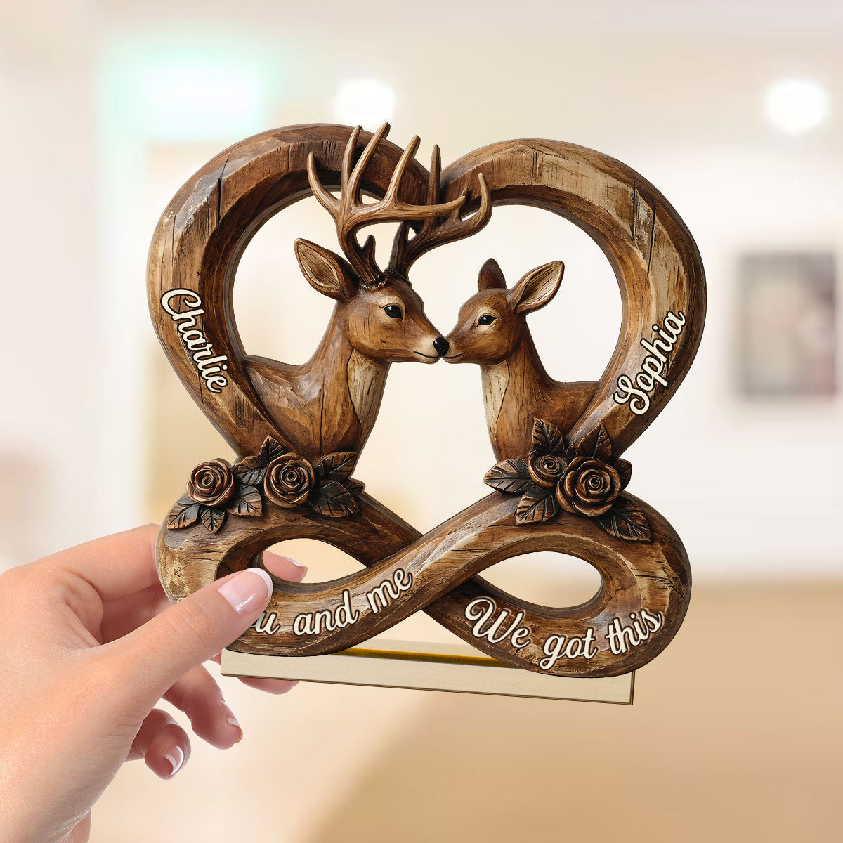 Deer Couple Eternal Love 2D Flat Printed - Personalized 2-Layer Wooden Plaque - Gift For Him, Gift For Her