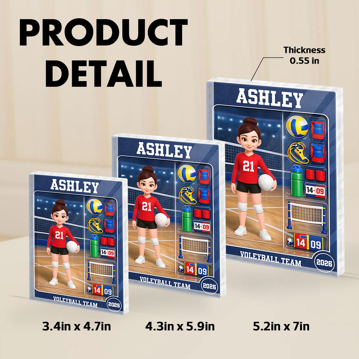 Volleyball Girl Action Figure - Personalized Acrylic Block Plaque - Unique Gift For Daughter, Granddaughter