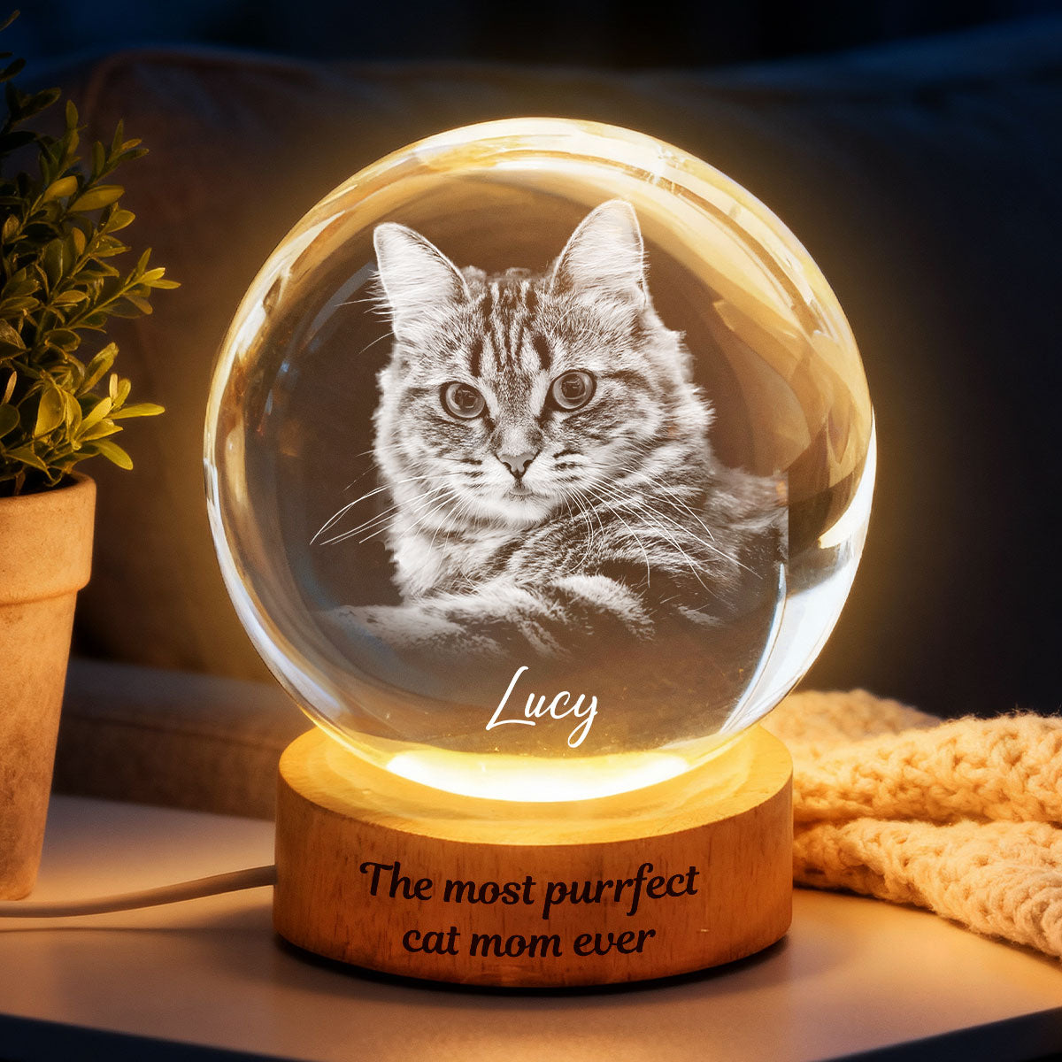 Happy Meowther's Day - Personalized Crystal Ball LED Night Light - Mother's Day Gift for Cat Mom, Wife