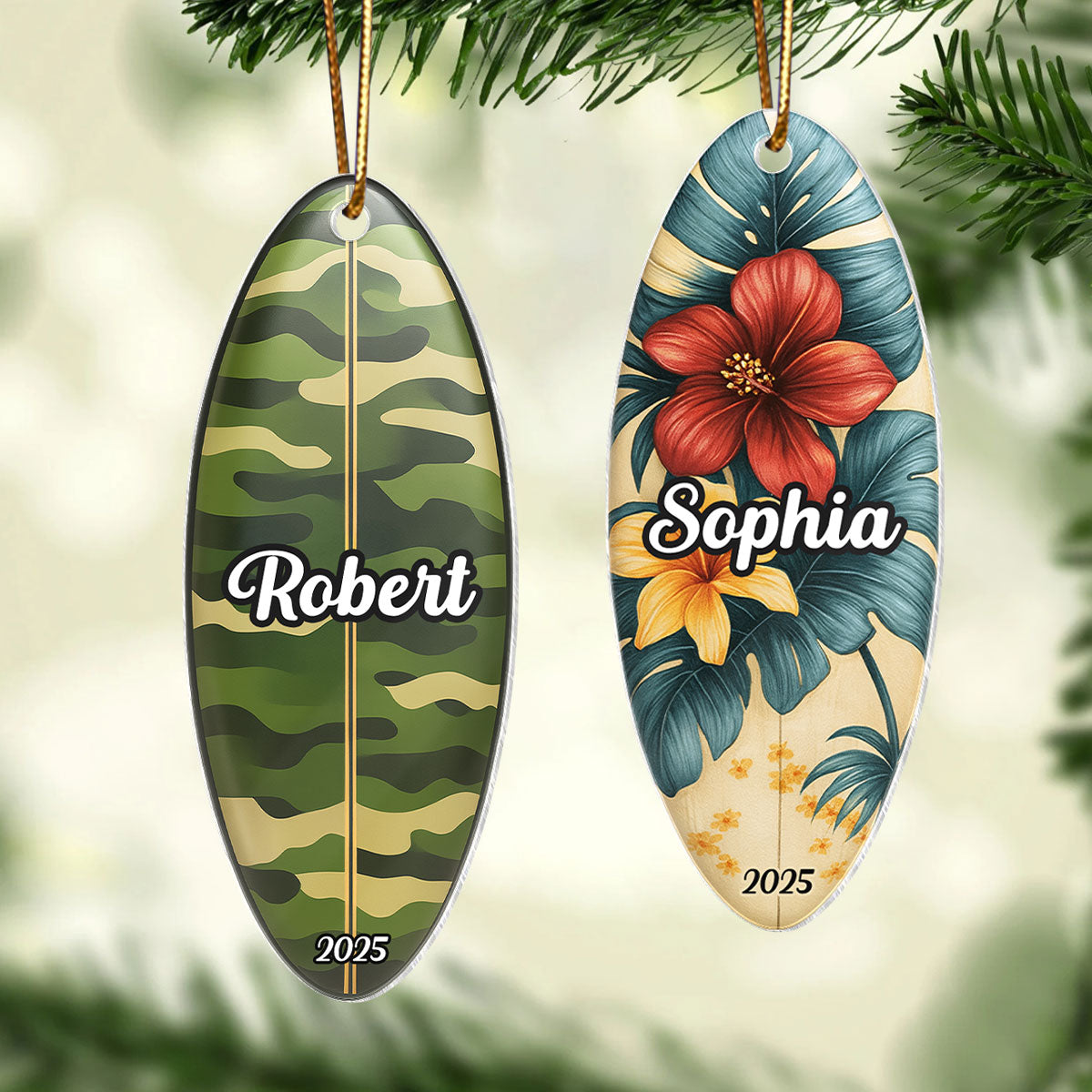 Custom Name Colorful Surfboard - Personalized Acrylic Ornament - Christmas Gift for Surfer