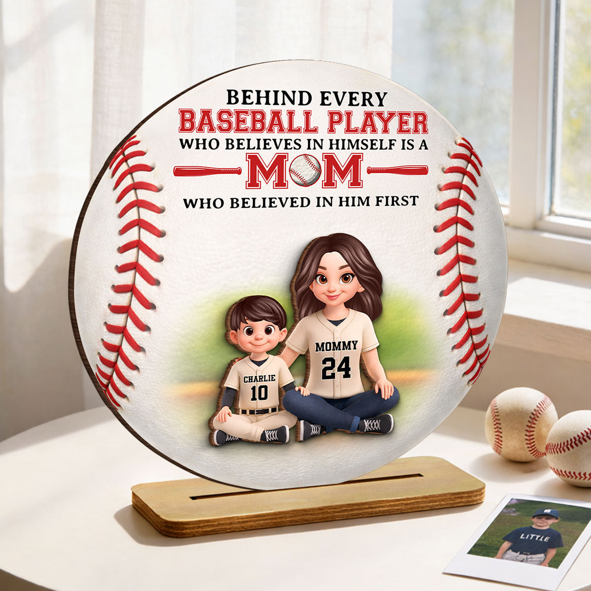 Behind Every Baseball Player Is Mom - Personalized 2-Layered Wooden Plaque - Heartfelt Gift For Mom, Grandma