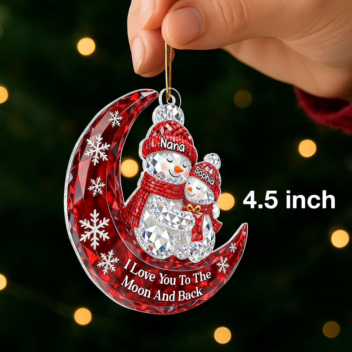 3D Crystal Effect Snowman Grandma Grandkid Love to the Moon - Personalized Acrylic Ornament - Christmas Gift for Grandma, Grandkids