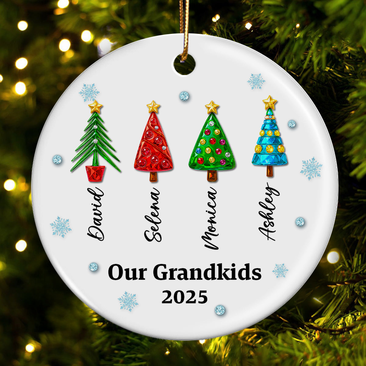 Our Grandkids 3D Crystal Effect Christmas Tree - Personalized Ceramic Ornament - Christmas Gift for Grandma, Grandpa