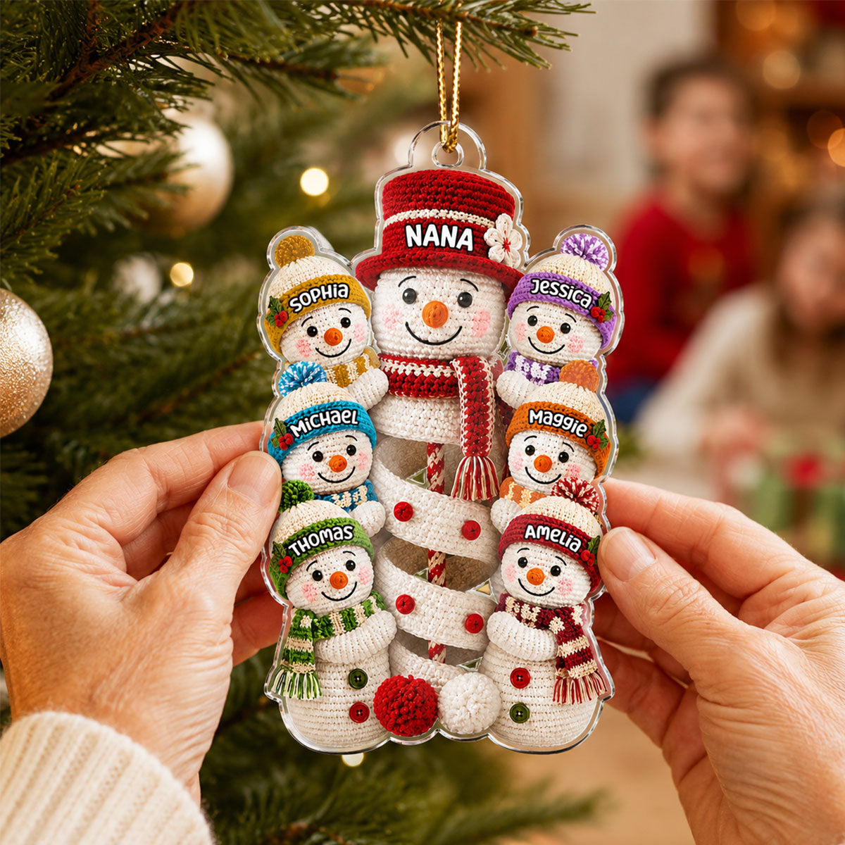 Cute Snowman Grandma & Grandkids - Personalized Acrylic Ornament - Christmas Gift for Grandma, Granddaughter, Grandson