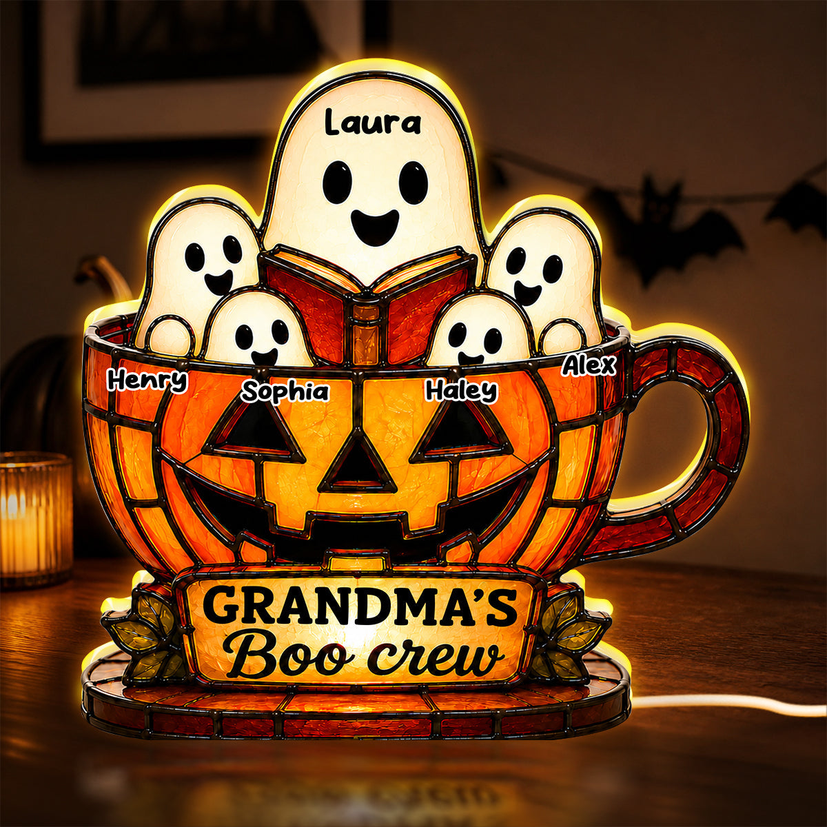 Grandma's Boo Crew - Personalized Light Box - Halloween Decor for Grandma