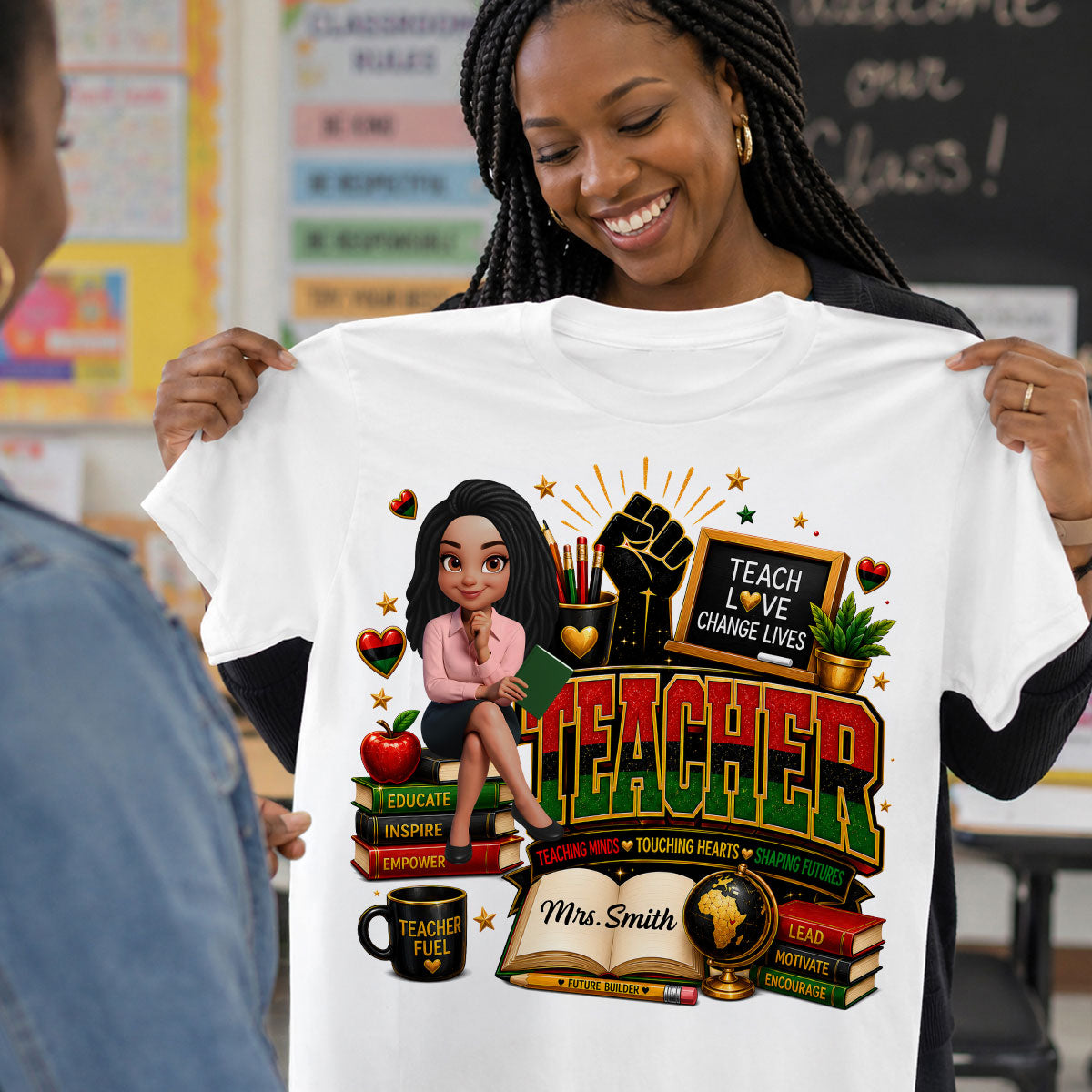 Teach Love Changes Life - Personalized Shirt - African American Teacher Appreciation Gift, Back to School Trendy Tee