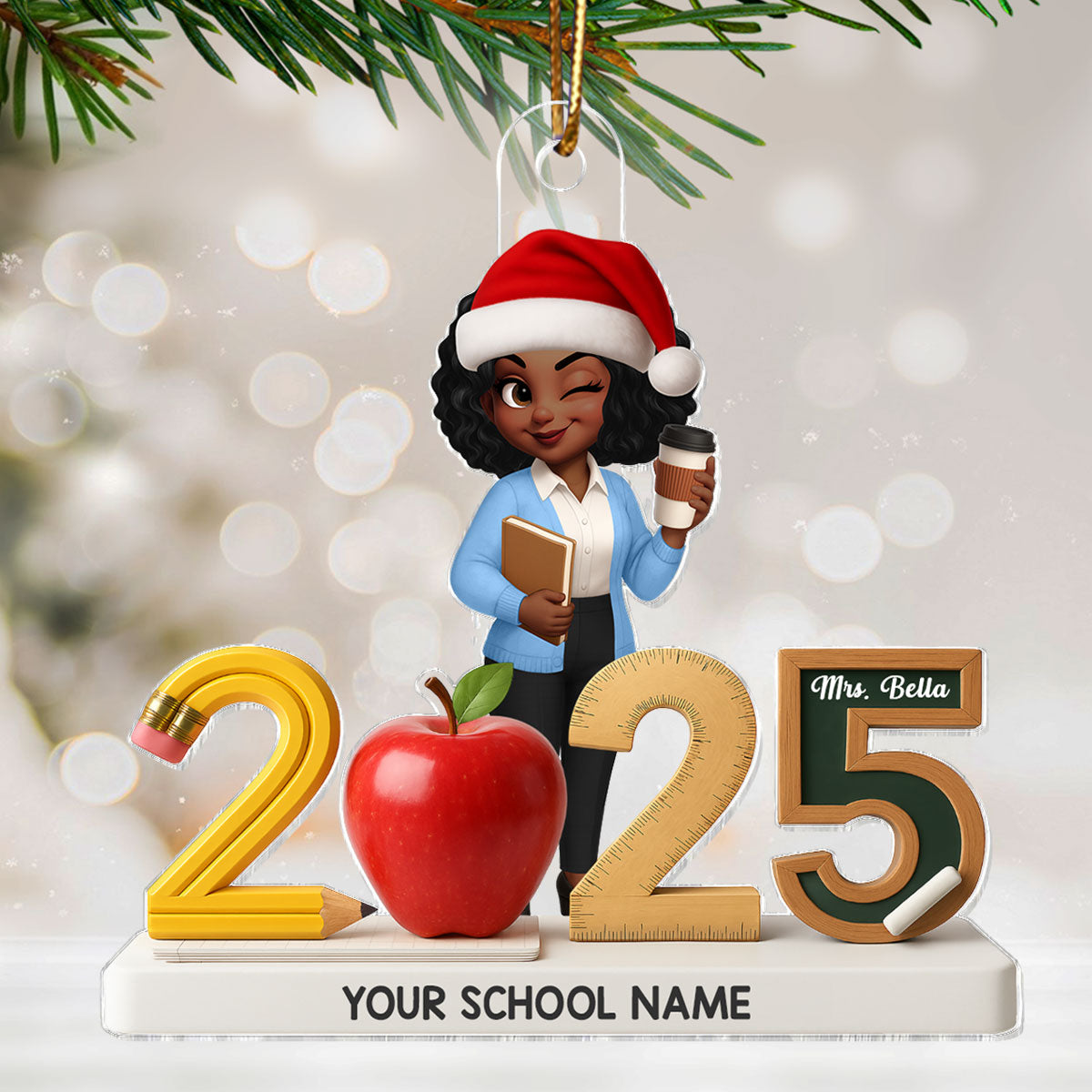 3D Effect Christmas Teacher Things - Personalized Acrylic Ornament - Gift For Teachers
